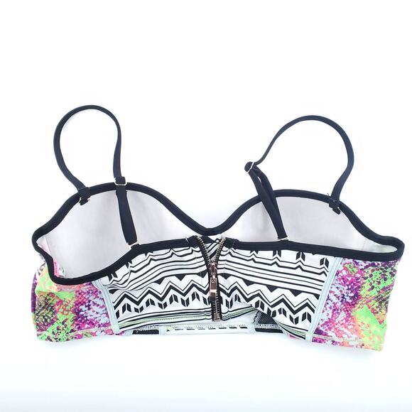 River Island Geometric Colorblock Mesh Bikini Top Zip Back Adjustable Straps 12 - Picture 4 of 8